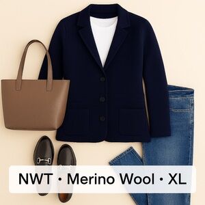 Talbots Pure Merino Wool Sweater Jacket Blazer – Indigo Blue – XL – NWT